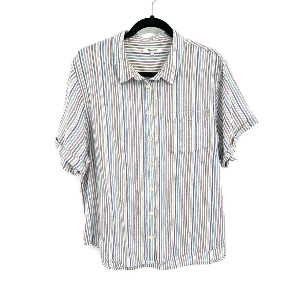 MADEWELL Multicolor Striped Cotton Courier Shirt Short Sleeve Top Size Large